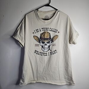 Men's Cream Graphic Short-Sleeve Tee with Cowboy Skull